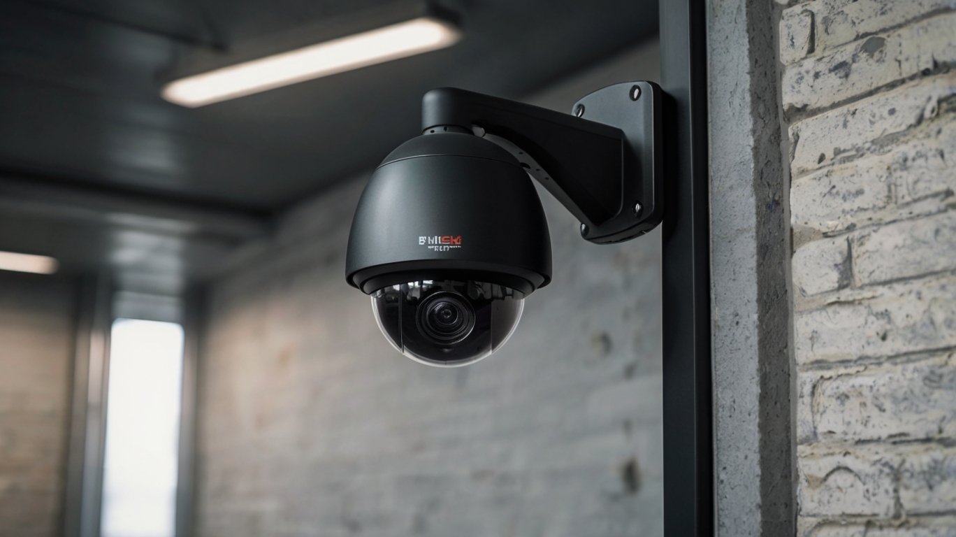 Cámara de videovigilancia avanzada instalada en una empresa para protección contra robos, con capacidad de monitoreo y detección de actividades sospechosas.